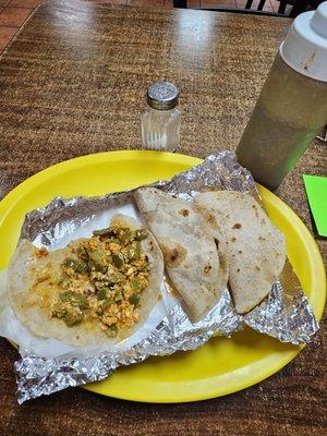 Chorizo and egg tacos on flour tortilla