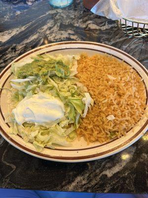 Rice, lettuce, sour cream