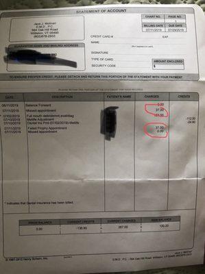 Rip off! Charged me for 2 cancellations and won't tell me what my insurance didn't cover.