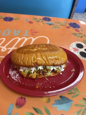 Pambazo a sandwich with potatoes and chorizo