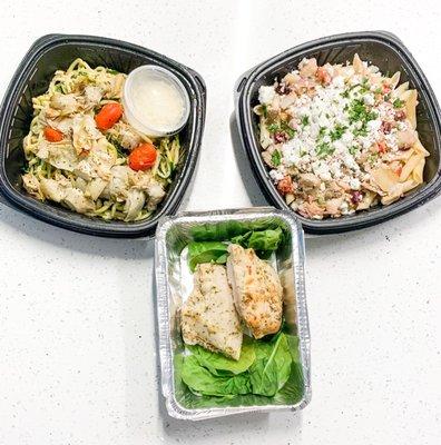 Zoodles, Grilled Chicken, Greek Pasta