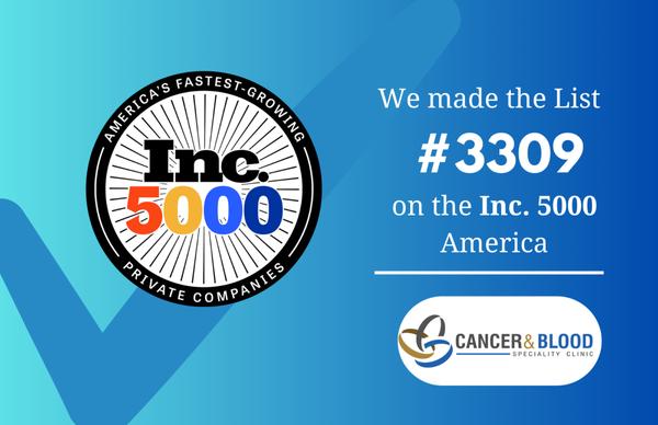 Cancer and Blood Specialty Clinic made the Inc 5000 List for Fastest Growing Companies in America in both 2024 and 2025