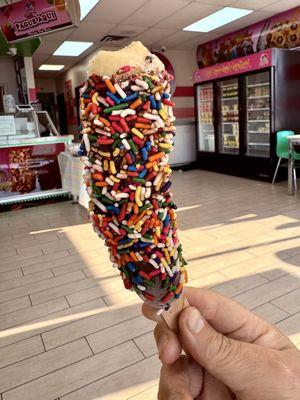 Frozen banana with sprinkles