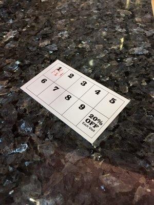 You get a stamp every time you come with $15 or more service and 10th time is 20% off!! So awesome!
