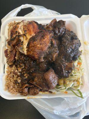 Oxtail, stew pork, jerk chicken
