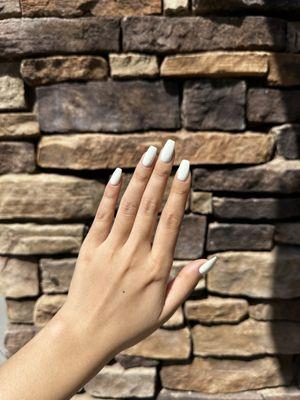 my natural nail with coffin shape and gel dip $45