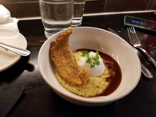 Fried Catfish, polenta and barbecue sauce