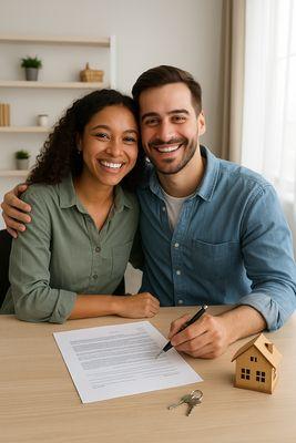 Clients smiling after signing their closing docs.
