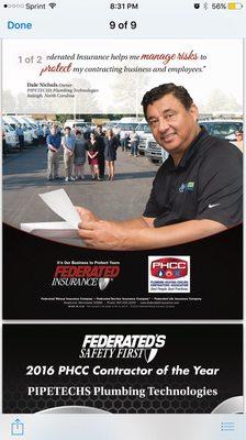 2016 PHCC National Safety Contractor of the Year. PIPETECHS