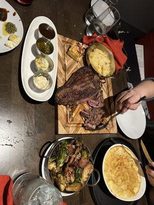30 oz Porterhouse steak side of the flight sauces + butter