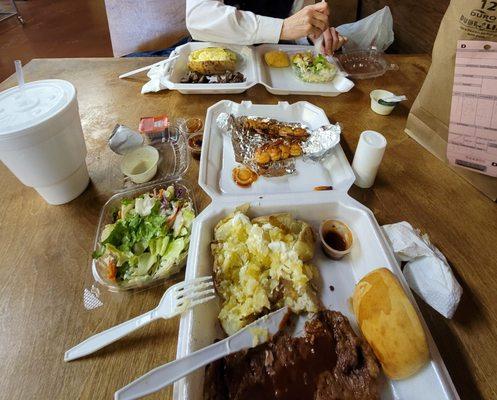 Steak tips, sirloin,  and extras.