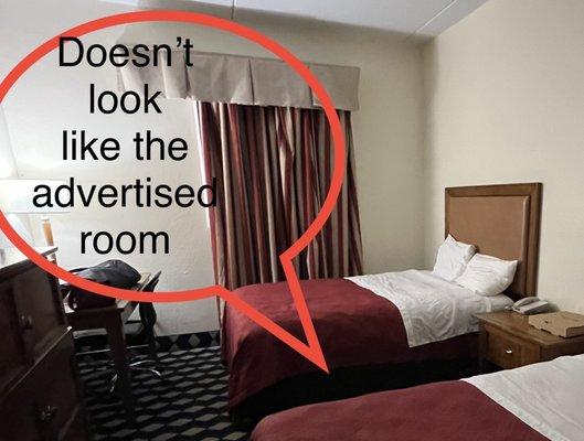 One bed is lower & sinks. Filthy feel & doesn't look like the website advertisement