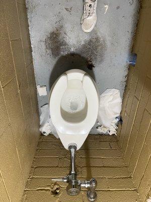 Just seen a homeless man leave the bathroom after waiting almost half a hour outside... he smeared his