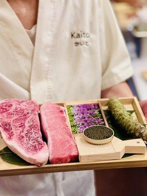 Wagyu, fatty tuna, caviar and root wasabi