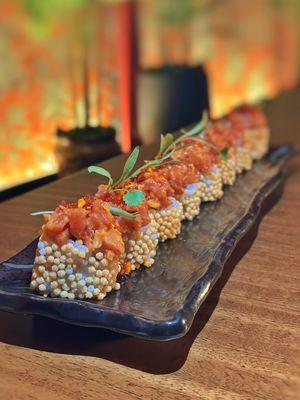 SPICY BLUEFIN TUNA  avocado, chili crisp.  Btw, had two...this was delicious!