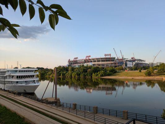 In the minutes preceding dawn, this northeast view looks across Nissan Stadium.