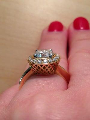 My engagement ring, side view with the beautiful crown work