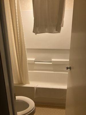 bathroom (after my shower; the towel wasn't like that when we got there lol)