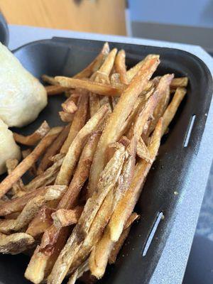 Fries looked over cooked but tasted great likely old oil caused darker brown color.
