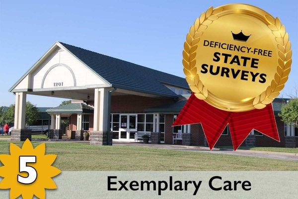 The Meadows has earned ten consecutive perfect state surveys covering cleanliness, infection control, healthcare assistance, and more.