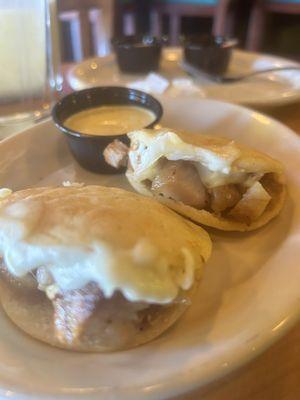 Arepa with cheese and chicharrones