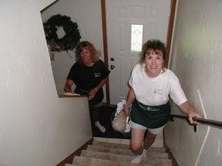 One or Two maids come to clean.