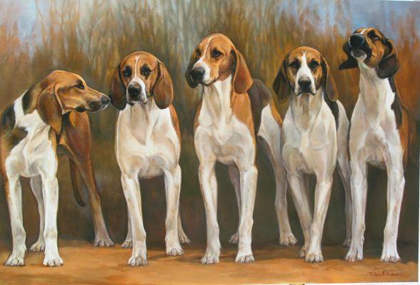 French Foxhounds Oil Painting on Panel by Terry Waldron 30 x 40 Professionally Framed Available