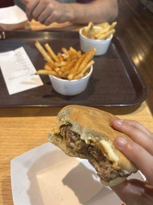 Burger and cajun fries
