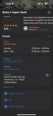 The hours of the shop