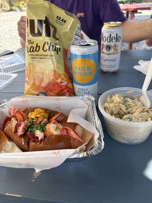 Shrimp orzo salad was delicious. Lobster roll ( conneticut style) so good! Rivals the real lobster rolls I've had in Maine.