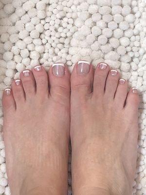 French pedicure with chrome over the top