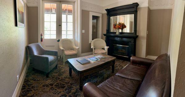 Sitting area above restaurant