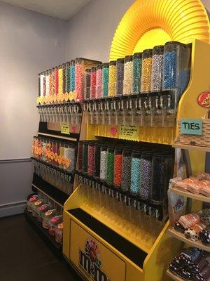 Different colors of M&Ms, sours, cry baby, hard candy's ,runts, licorice, jaw breakers, mike & ike, emoji etc