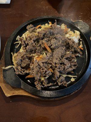 Order of Bulgogi came with white rice was perfectly seasoned and stayed warm the whole time we ate.