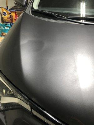 circles on the hood from the new paint.