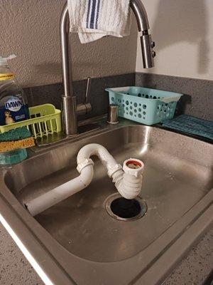 My sink on May 23, 2023. The plumber never returned to re-connect it!