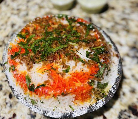 Chicken Biryani Rice; it looks absolutely beautiful and colorful and it tastes so much better than what it appears!!!