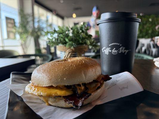 Bacon Egg and Cheddar Bagel Sandwich