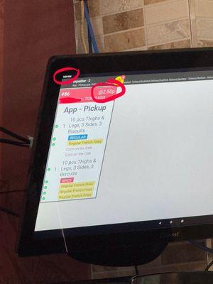 Order screen. Taken few mins before food was ready.