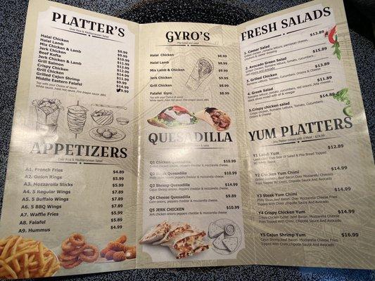 List of Menu Items & Prices
