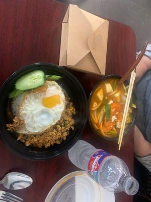 Tom Yum soup and Pad ka-prow. Both were delicious!