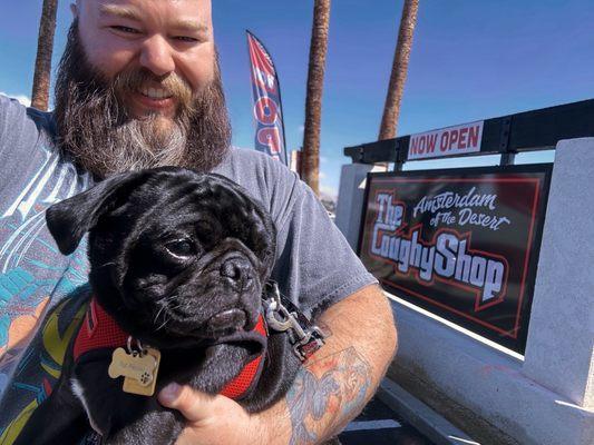 Sergeant Pepper and I outside the Coughy Shop.