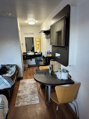 Standing at door looking in.Whole room pics make it look ok, it's when you get settled and start noticing deteriorated and dirty conditions.