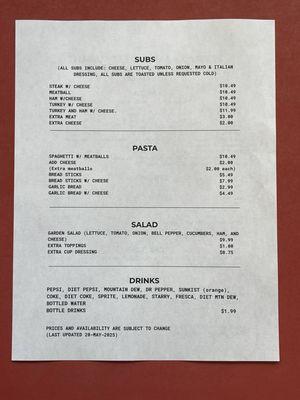 Updated menu