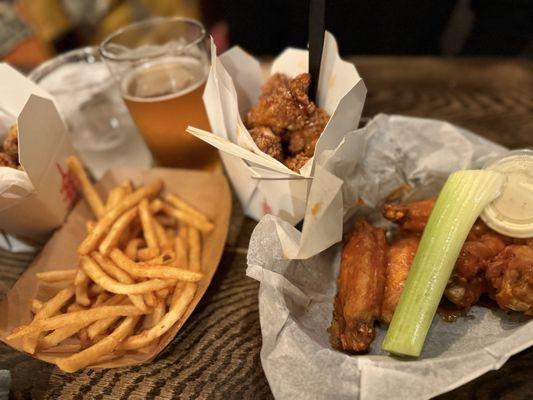 Sticky Nuggs Box and Half Wings and Fries