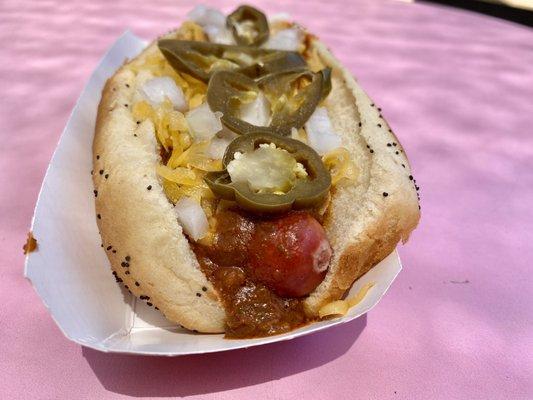 Chili dog $8. Was tasty but I'd prefer a bit more chili