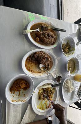 Stew fish. Pumpkin. Dhal, Chana, rice names too numerous to mention. Great vegetarian and pescatarian cuisine