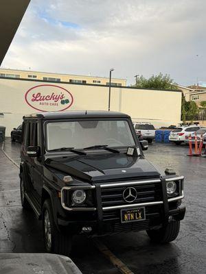 Mercedes G wagon here for tires and service.