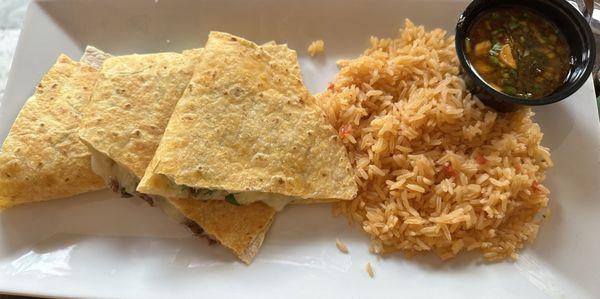 Birra Quesadilla rice and Dip.