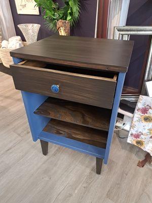 Night Stand Refinished!! Beautiful blues dark wood and golds!